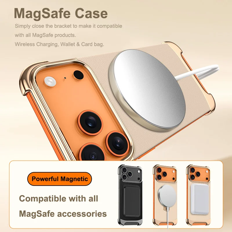 Luxury Leather Ultra Thin Frameless Magnetic Case with Metal Bracket