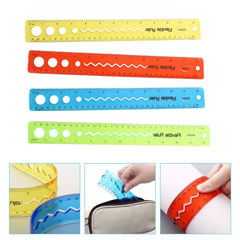 

4 Pcs Precision Bendable Ruler Student Flexible Rubber Rulers Soft Plastic Convenient