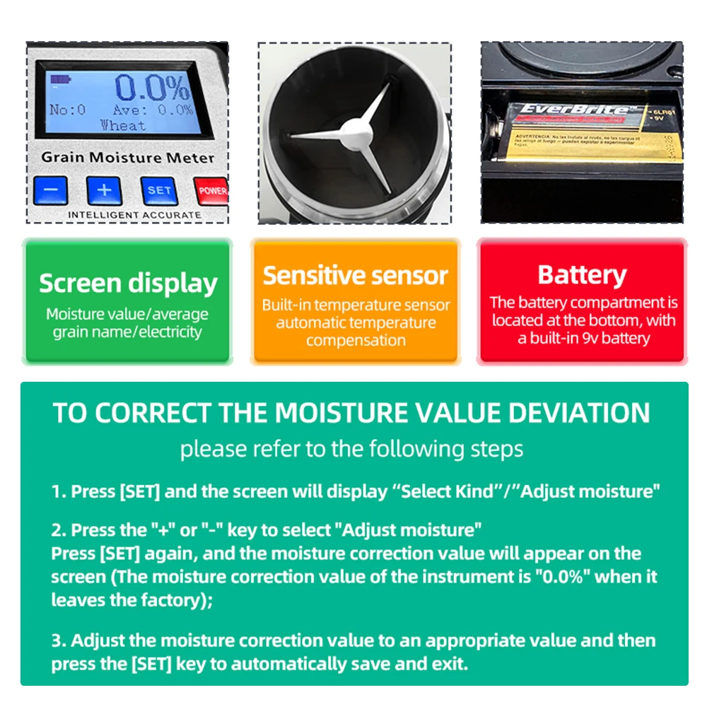AMT155 Smart Grain Moisture Meter for 19 Kinds Grains