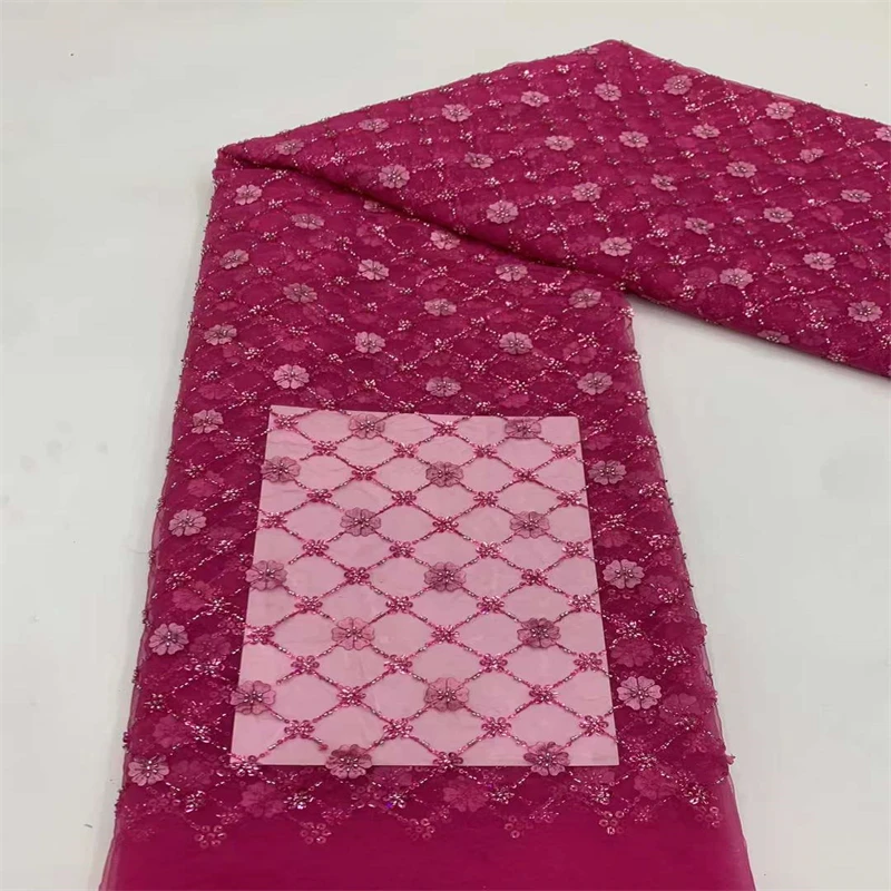 

New Deaign Nigerian Beaded Tulle Laces Fabric 2023 High Quality Embroidery Lace Tulle Lace Fabric African For Women Dress XB2603