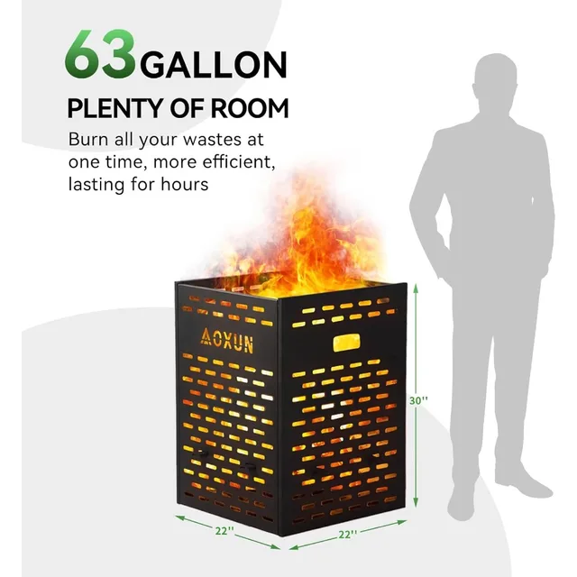 63 Gallon Ultra Thick Burn Barrel for Yard Waste - Heavy Duty Outdoor Incinerator Drum with Burn Cage and Bottom Ash Tray Desig 2