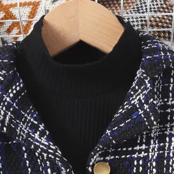 Autumn Winter New Girls High-neck Long-sleeved Top+Tweed Suit Jacket+Skirt+Beret 4Pieces Set Casual Kids Clothing Age 3T-8T 4