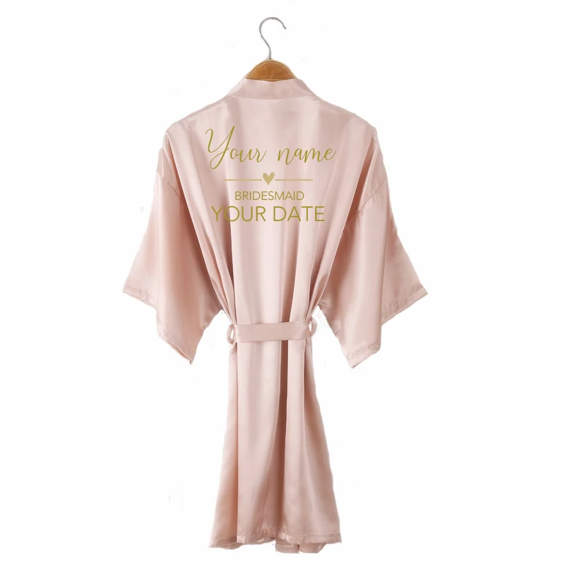 quick name date bridal party robe satin women party gift DIY luxury gold foil writing kimono short team bridesmaid Robe
