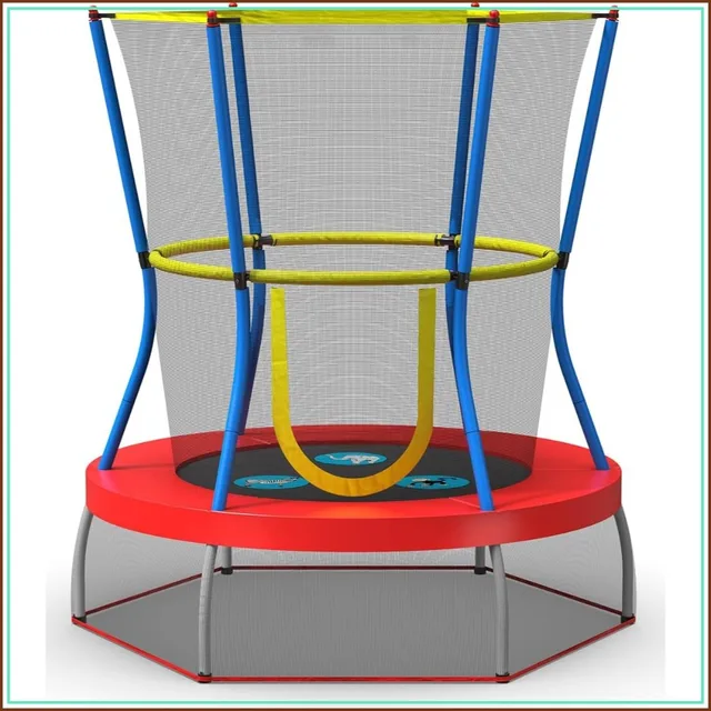 Mini Trampoline with Enclosure Net for Toddlers 3-7, 360° Padded Handlebar, Zoo Animal Theme
