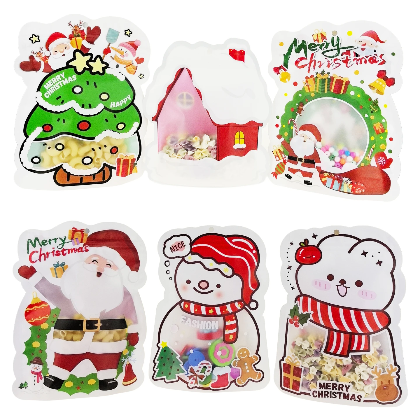 50 Stück wasserdichte, selbstdichtende Weihnachtstüten mit den Formen von Schneemann, Weihnachtsmann, Bärenwelpen, Baum, Garten, Haus als Geschenk – Detail 8