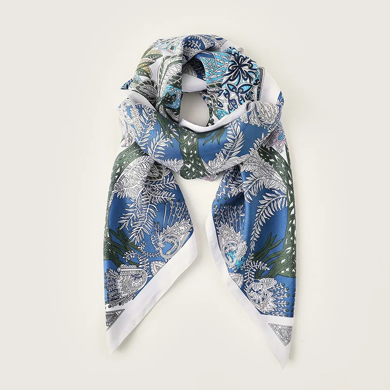 

90×90cm Polyester Twill Scarf For Women Luxury Brand Square Size Digital Printing Silk Feeling Shawls And Wraps In Spring Autumn