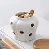 Kitchen Ventilation Storage Tank Pumpkin Jar Hollow Out Ceramic Storage Tank Garlic Ginger Dried Chili Pepper Storage  Jars 4