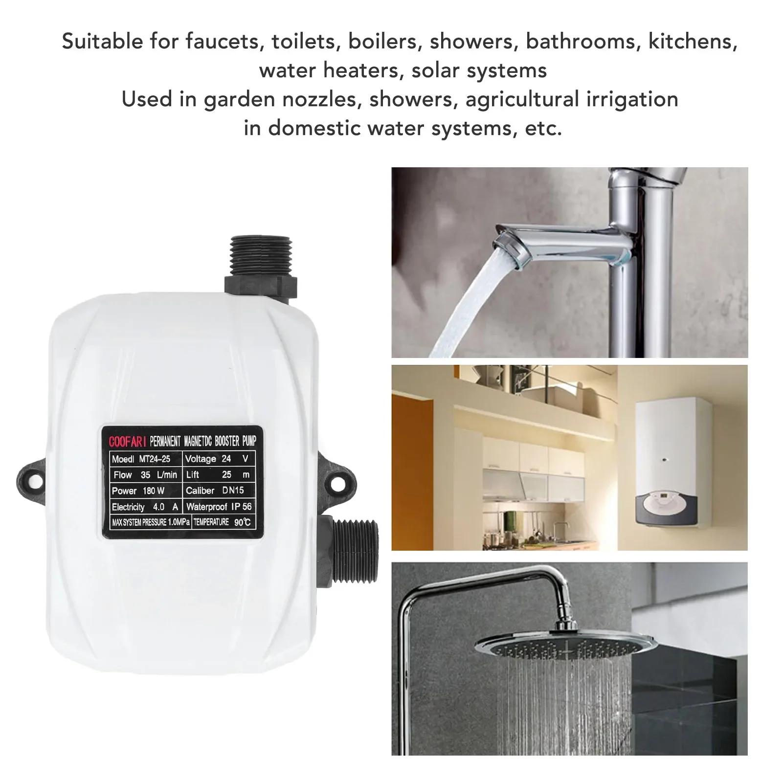 Booster Pump Water Pressure 180W Automatic Water Booster Pump Kitchen Sink Shower DC24V AC100-240V