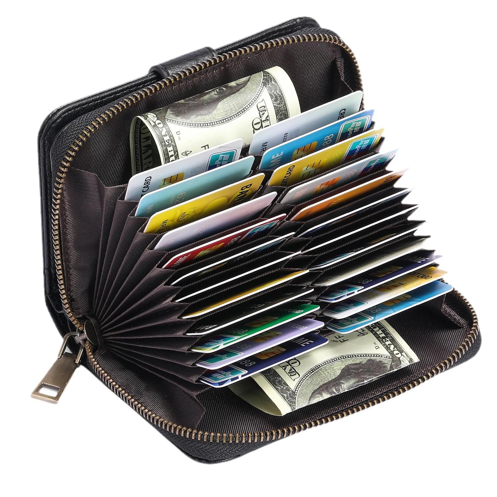 Women's new wallet, European and American vintage oil wax leather organ card bag, multifunctional wallet