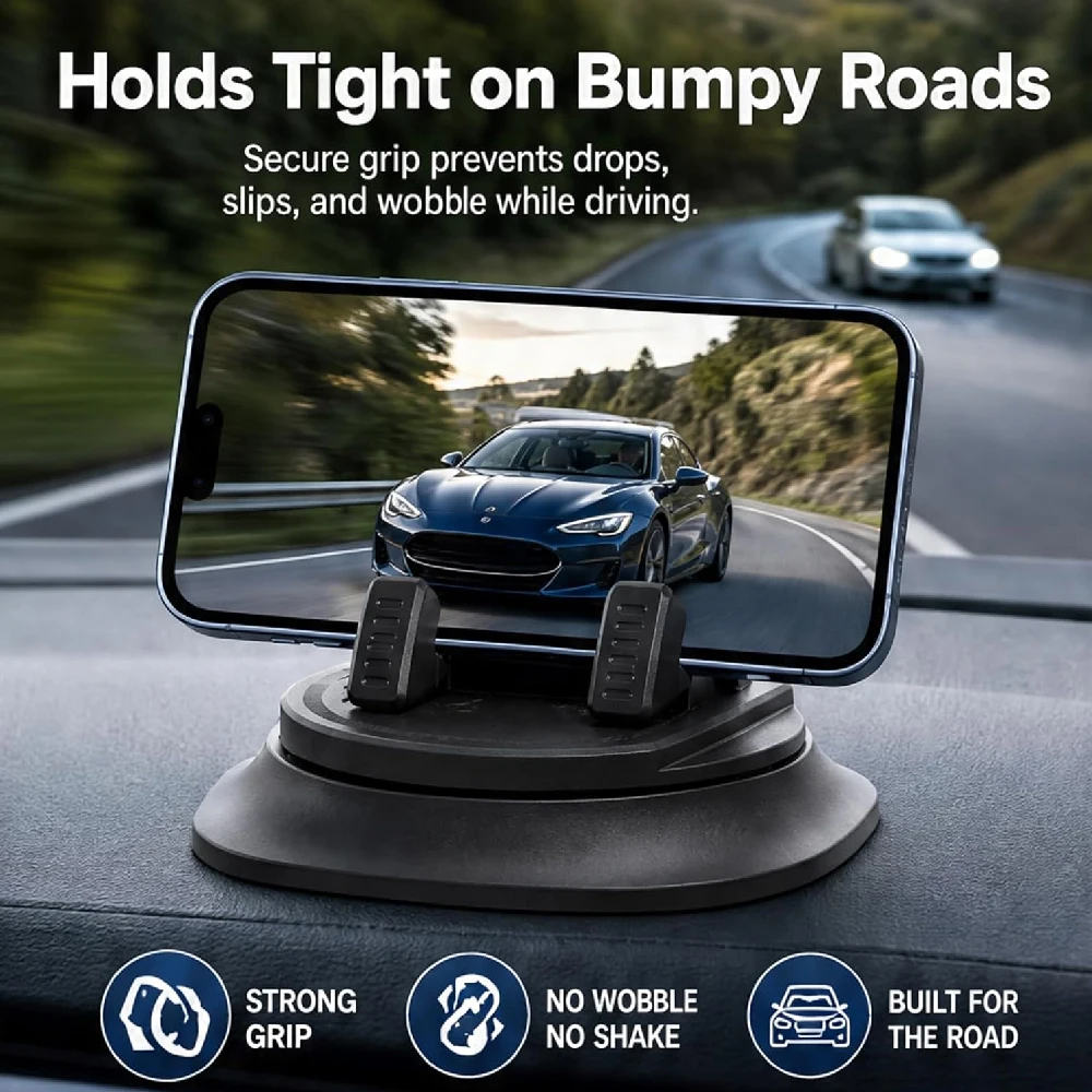 Universal One-Hand Operated Rotating Phone Stand with Non-Vibration Double Layer Holder
