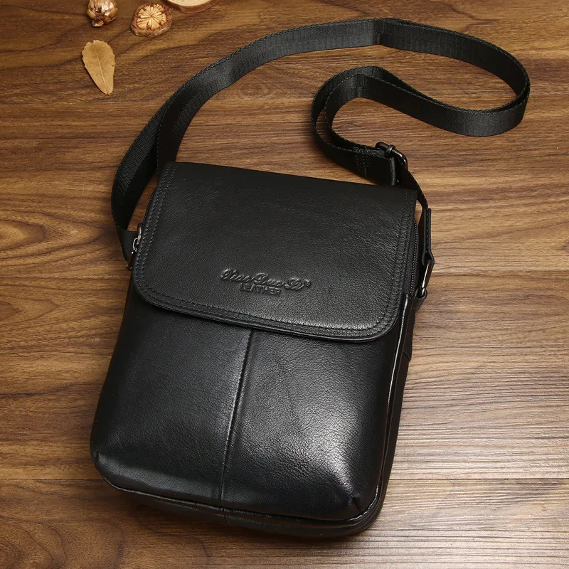 Genuine Leather Men Shoulder Messenger Bag Luxury Cowhide Crossbody Bag Vintage Small Travel Phone Bag For Male