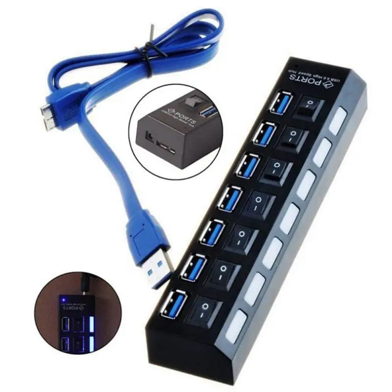 3.0 허브 USB 허브 3.0 멀티 USB 분배기, 4/7 포트 다중 확장기, PC용 스위치 포함 전원 어댑터, USB3 허브