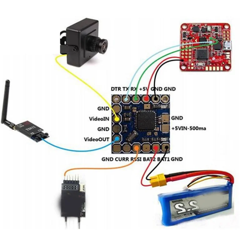 FPV MinimOSD OSD modulis CC3D Naze32 F3 F4 - 5V/12V maitinimas