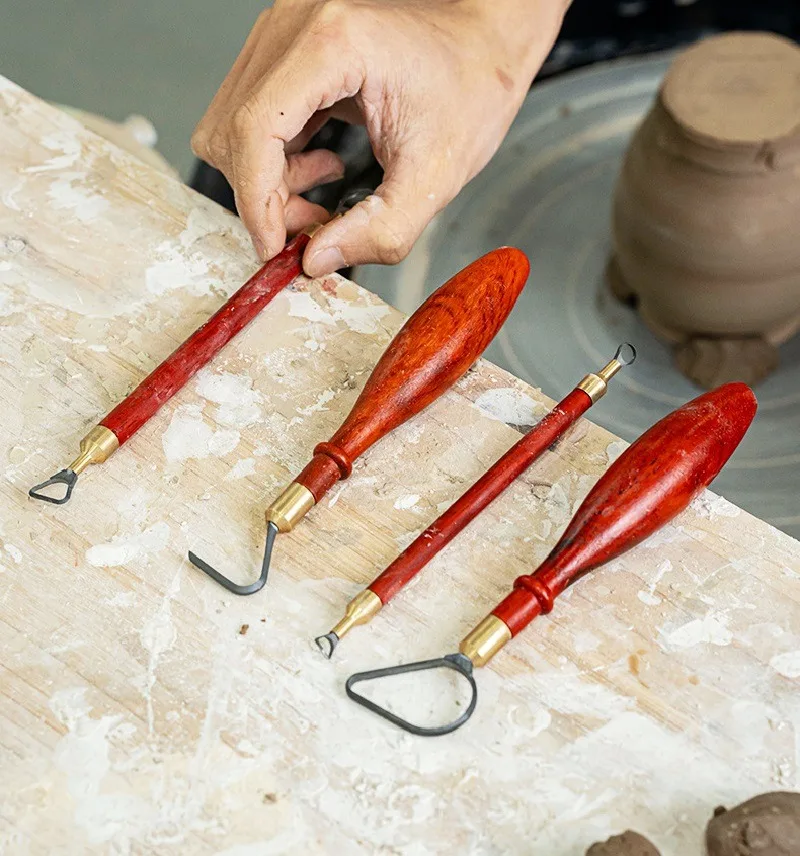Wooden Handle Double-head Trimming Scraper Tungsten Steel Ring-shaped Sculpture Trimming Ceramic Texture Carving Pottery Tools