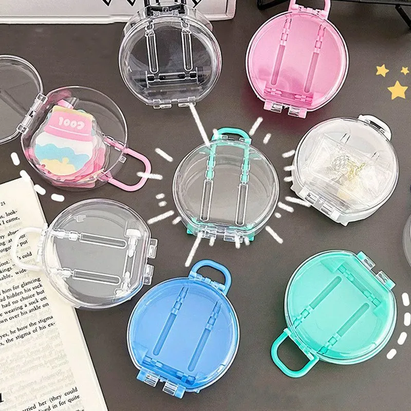 Round Mini Storage Box Suitcase Shape Mini Case With Handle Decorative Plastic Jewelry Candy Miniature Trunk  Organizer Boxes