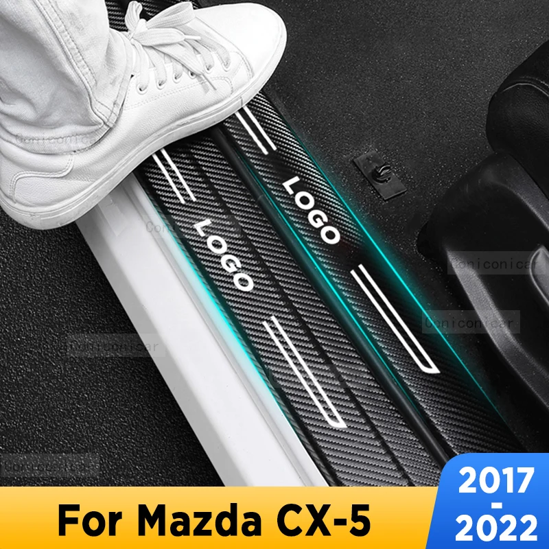 

Car Door Sills Scuff Plate Threshold Protector Interior Imitation Carbon Fiber Sticker Accessories For Mazda CX-5 2017-2022