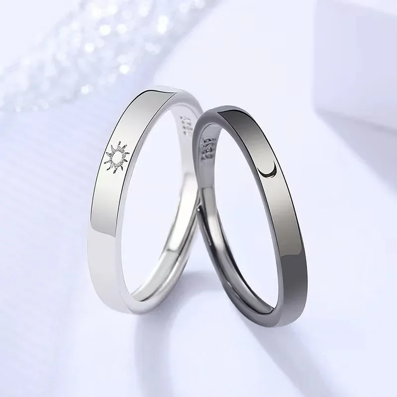 Classic Sun Moon Opening Couple Ring For Women Men New Trendy Charm Black Star Ring Jewelry Wedding Anniversary Gifts