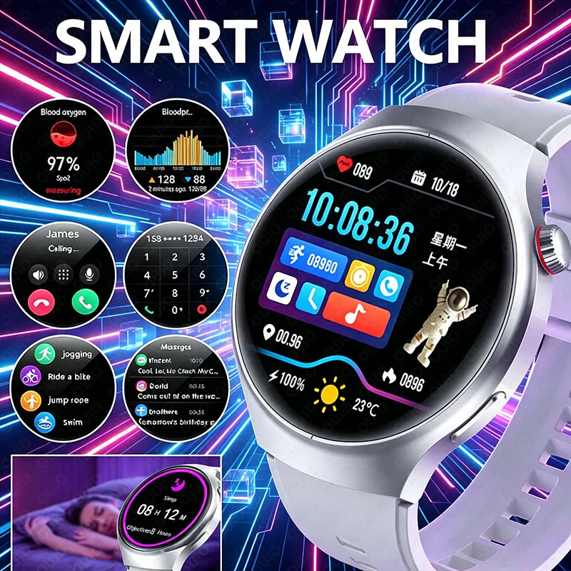 Smartwatch 2026 con Modalità Multi-Sport, Chiamate Bluetooth, Monitoraggio Salute, Frequenza Cardiaca, Sonno, Ossigeno nel Sangue, Meteo, per Uomini e Donne