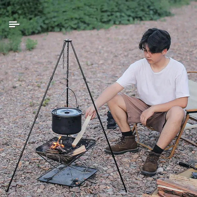 Trípode De Acero Inoxidable Para Fogata - Parrilla De Camping, Incluye Cadena Ajustable Y Ganchos, Portátil, Para Colgar Ollas Y Teteras