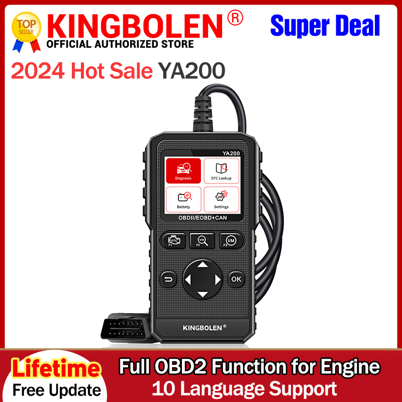 KINGBOLEN YA200 OBD2 Scanner Multilingual Car Diagnose Tool for Engine Code reader DTC Lookup Voltage check Lifetime Free Update