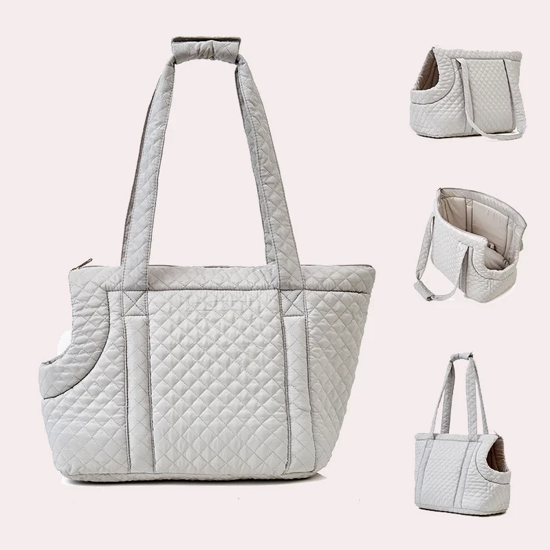 Pet Handbag Autumn and Winter Ultra-Light Quilted Cotton Pet Carrying Bag Single Shoulder Cat Outing Bag