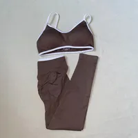 Ensemble de sport LOGO pour femme : Soutien-gorge de yoga, pantalon taille haute, effet push-up, pour entraînement abdominal, gym et course à pied 4