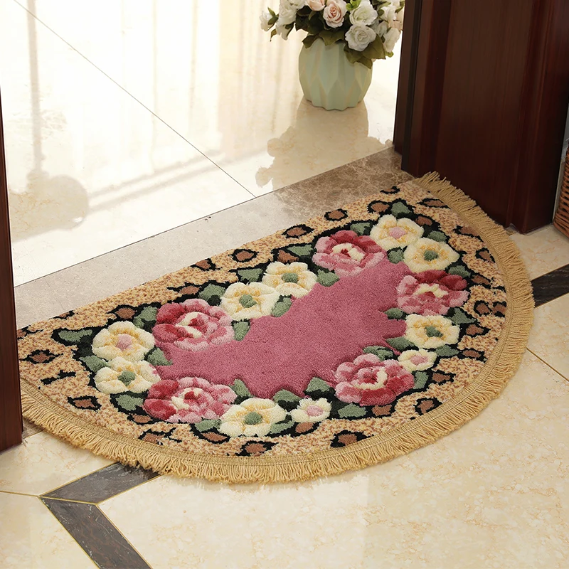 Non-Slip round Door Mat Batoom Entrance Living Room Bedroom Floor Mat Water Absorbent Door Teold Mat Handmade Fiber Art