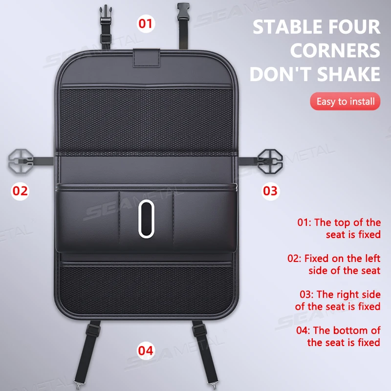 Black Pu Car Seat Back Organizer Storage Bag