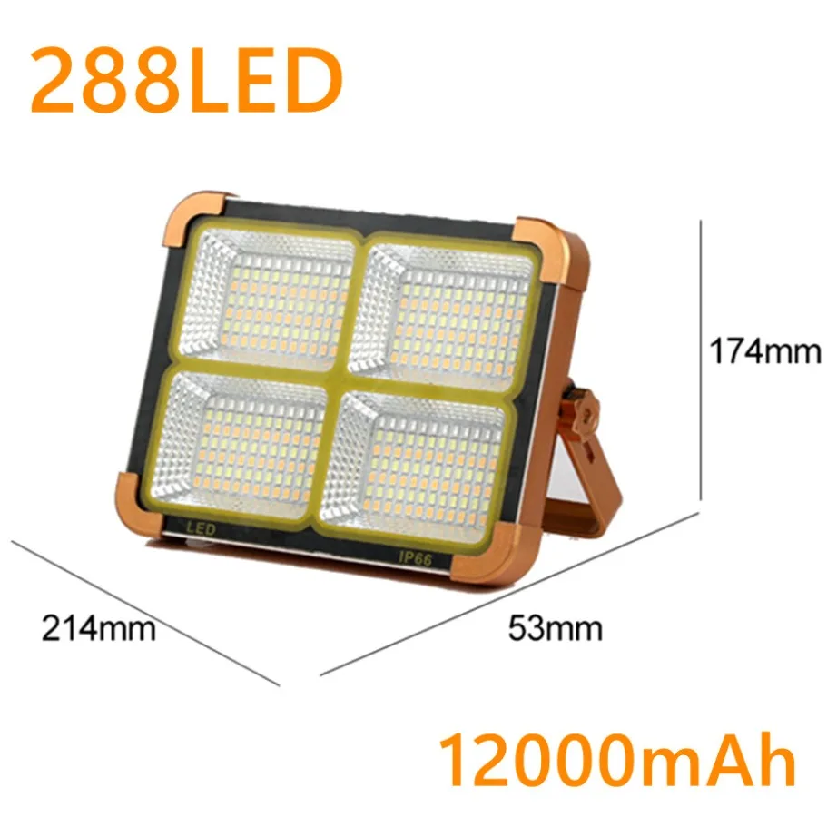 LED Lights Camping Lamp Camping Lights Solar Flood Light Solar Lantern Portable Solar Charging Flood Light Tent Camping Light 288LED Power Bank 12000mAh For Outdoor Emergency Lighting IP66 Waterproof