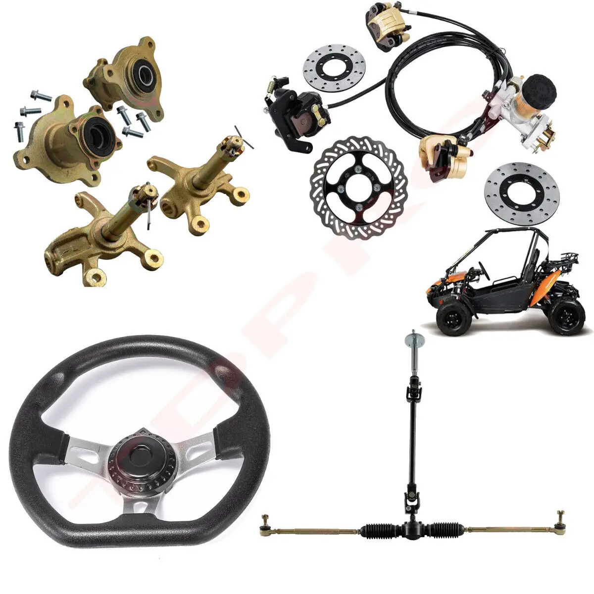 Go Kart Front Brake Assembly 3 Stud Hub Spindle Steering Wheel Gear