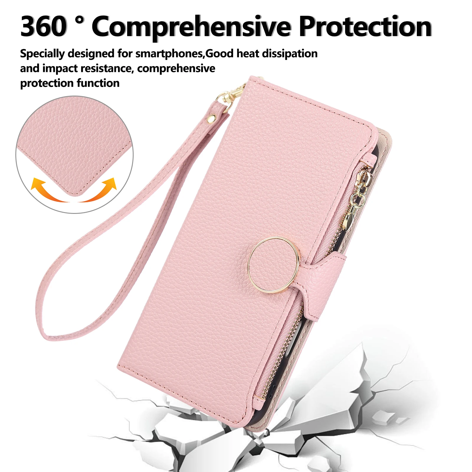 Crossbody Leather Wrist Strap Wallet with Card Holder Phone Case Cover
