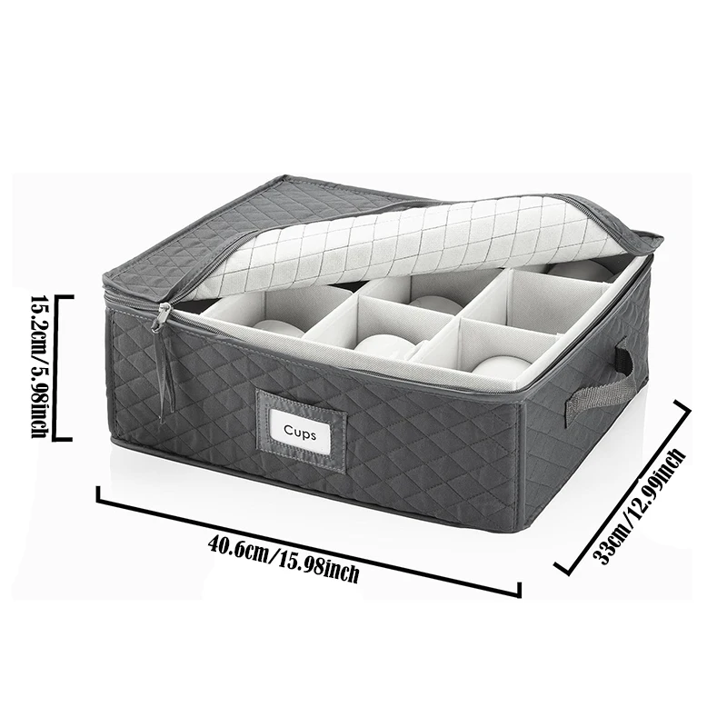 Kitchen Coffee Cup Storage Box Grey Foldable Fabric Teacup Mug Dust Proof Storage Basket with Lid Multifunctional Organizer 6