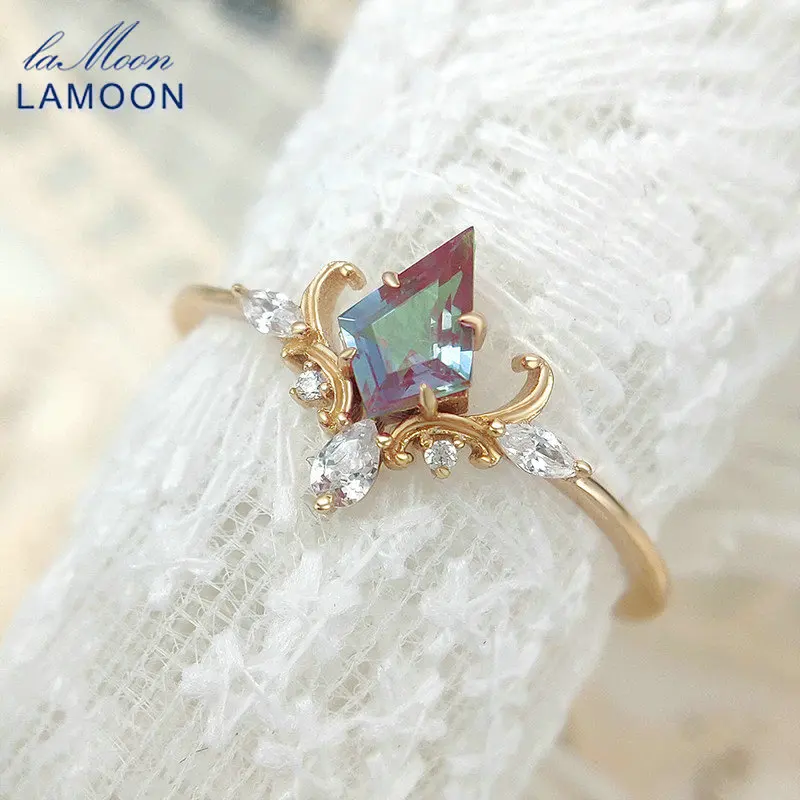 LAMOON Vintage Court Bijou Crown Ring For Women Alexandrite Ring