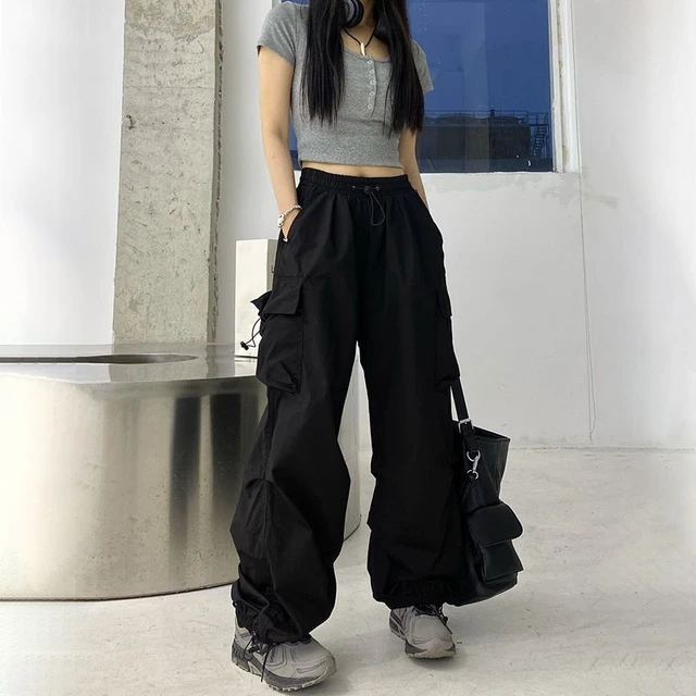 Gothic Ladies Cargo Pants Street Retro Multi Pocket Cargo Pants Loose Wide  Leg Pants Y2K Pants