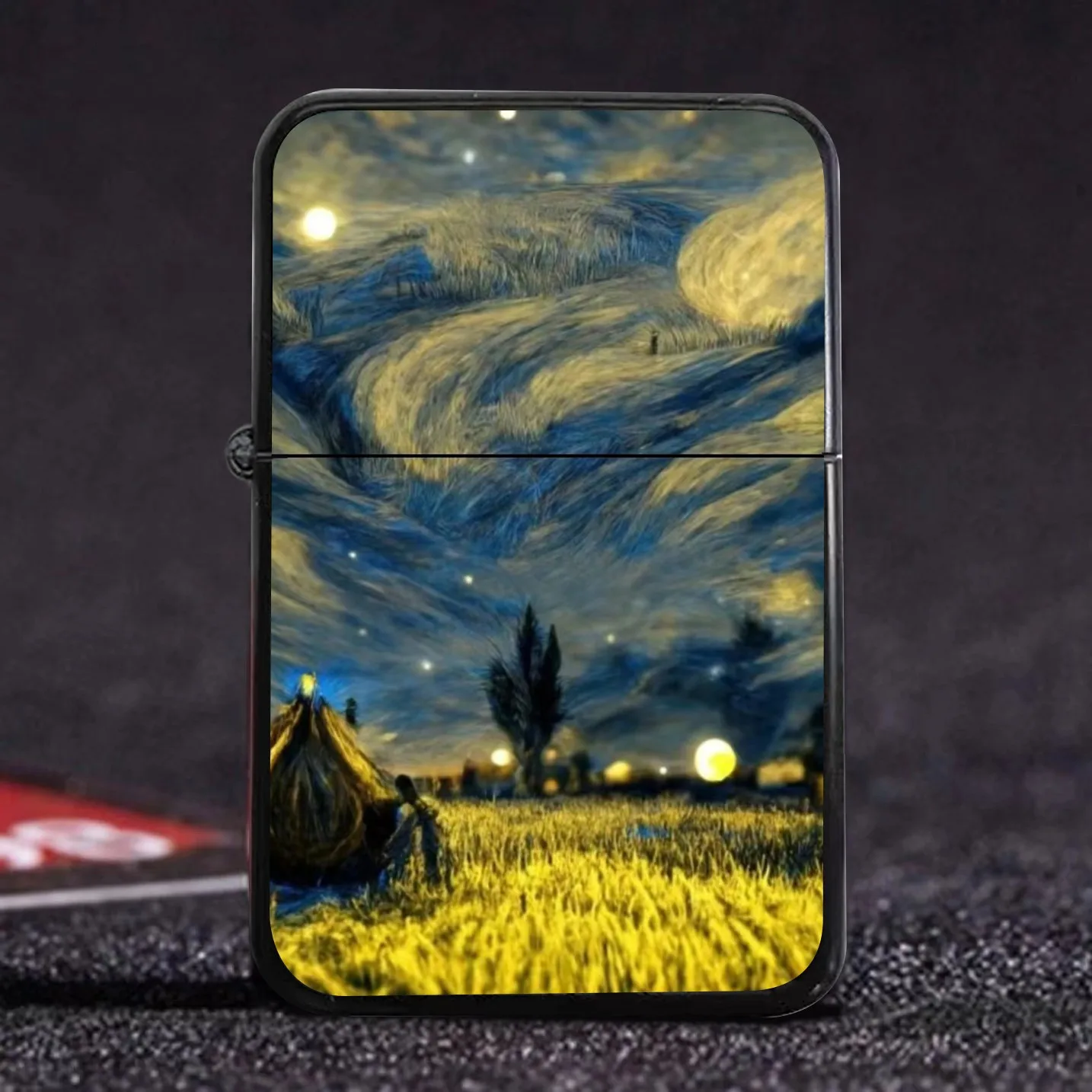 Vanishing Her Van Gogh Oil Painting Star Moon Night Kerosene Lighter Metal Kerosene Lighter Creative Gift