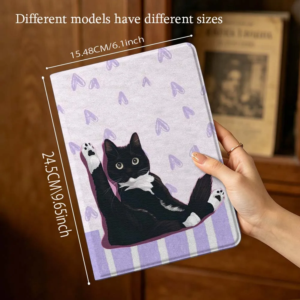 Cartoon Cat Soft Black & White Tablet Case, 11-13 Inch