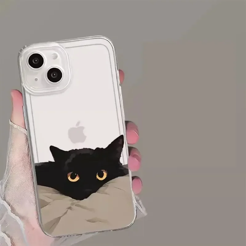 Whimsical Black Cat Non-Slip Transparent Phone Case