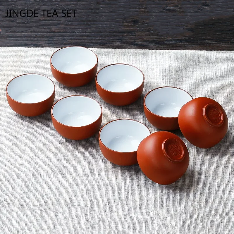 8 Pcs/set Yixing Handmade Purple Clay Teacup Authentic Dahongpao Tea Bowl Travel Portable Pu'er Master Cup Chinese Zisha Tea Set