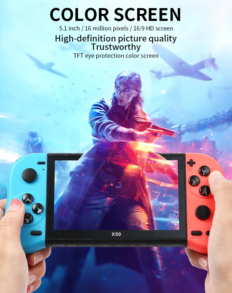 5.1 Polegada Tela, 6800 em 1, Embutido 10 Jogos, Suporta 10 Jogos