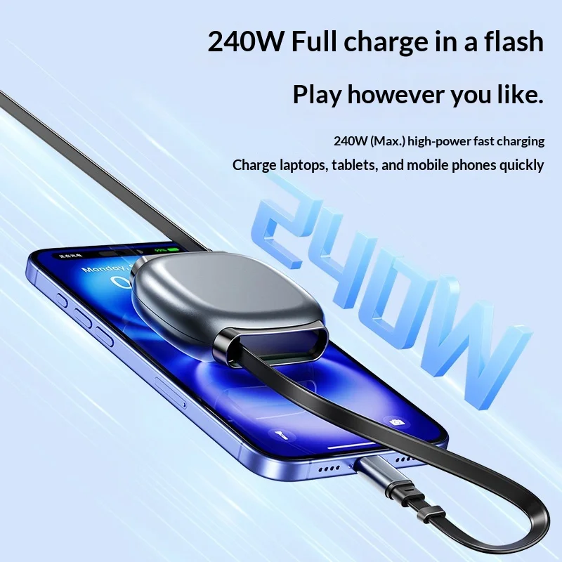 240W 1m 접이식 PD 케이블, 노트북, 아이폰 17, 화웨이 푸라, 삼성 폰용 타입-C 고속 충전 케이블