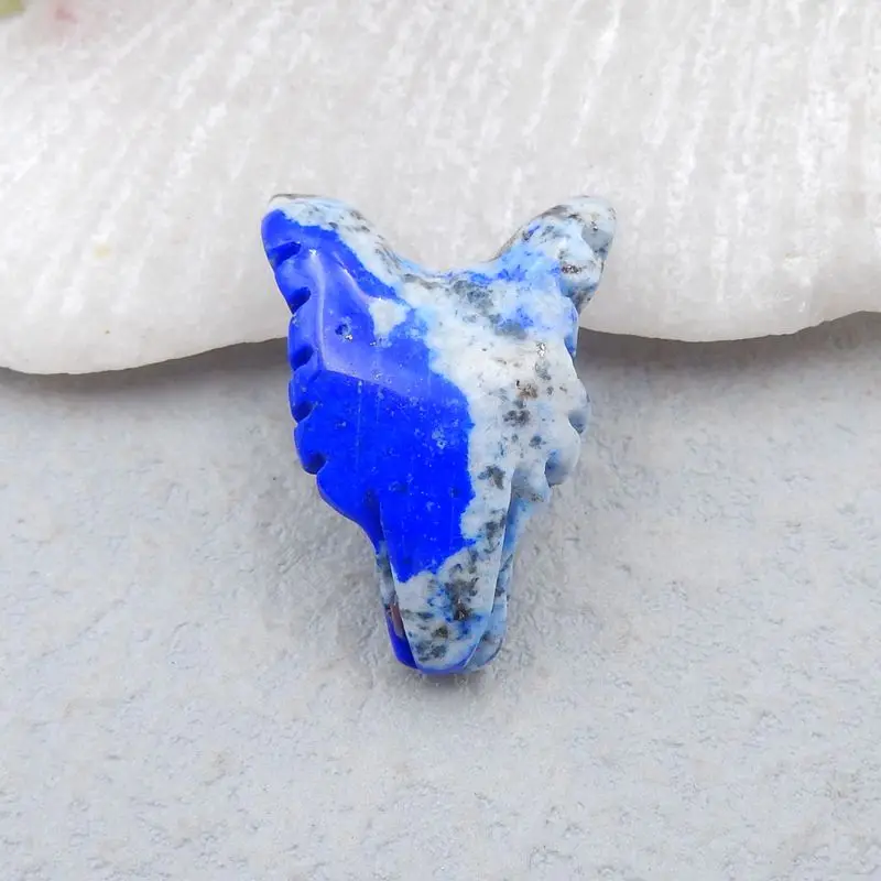 Natural Stone Lapis Lazuli Handmade DIY Jewelry Animal Pendant For Man Trendy Wolf Head Pendant Bead 25x17x9mm 4g