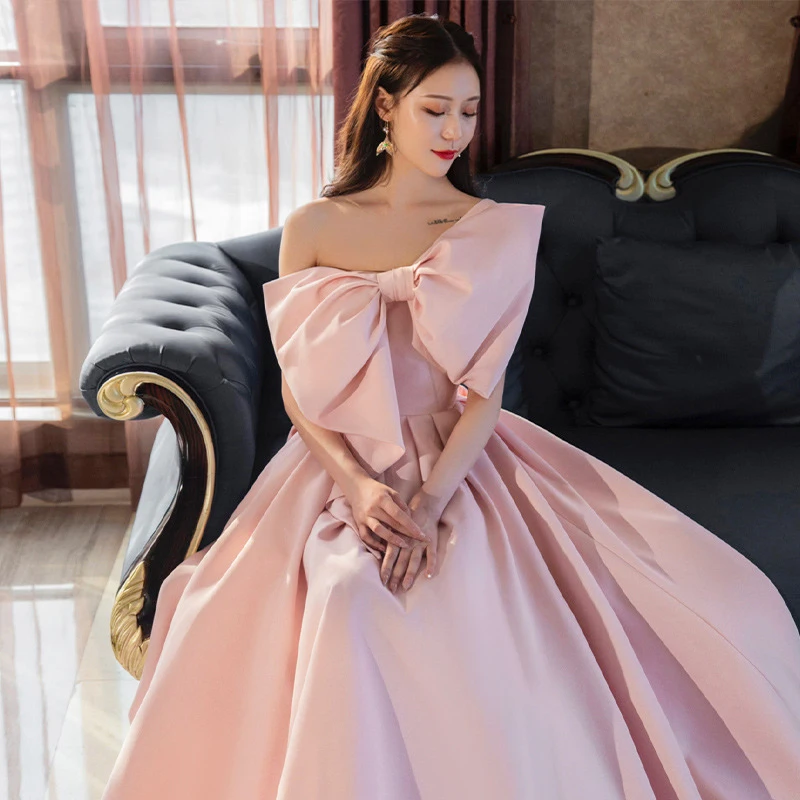 

PINK Red Ruched Evening Dresses A-Line 2023 Big Bow Fashion One Shoulder Sleeveless Floor Length Prom Gowns Elegant Custom Sizes