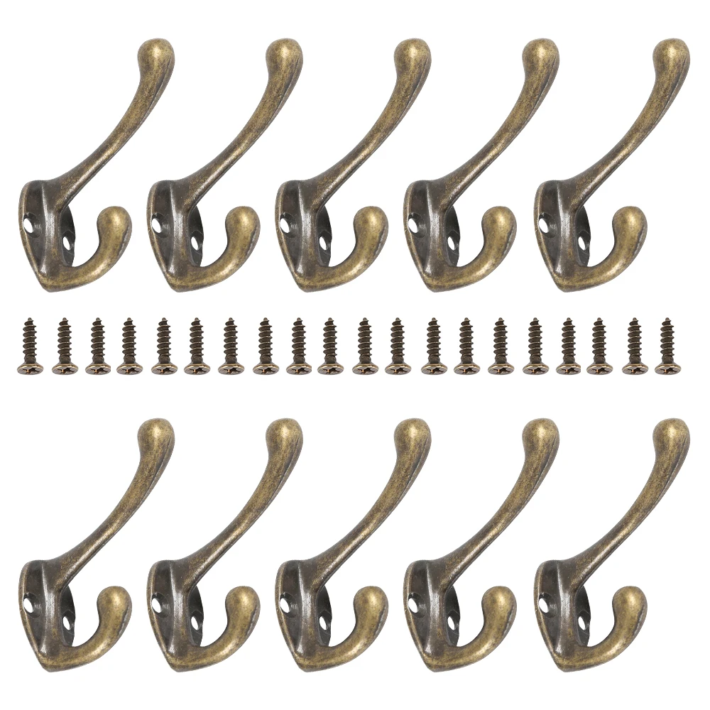 10Pcs Coat Hooks Wall Mounted Heavy Duty Dual Coat Rack Bronze