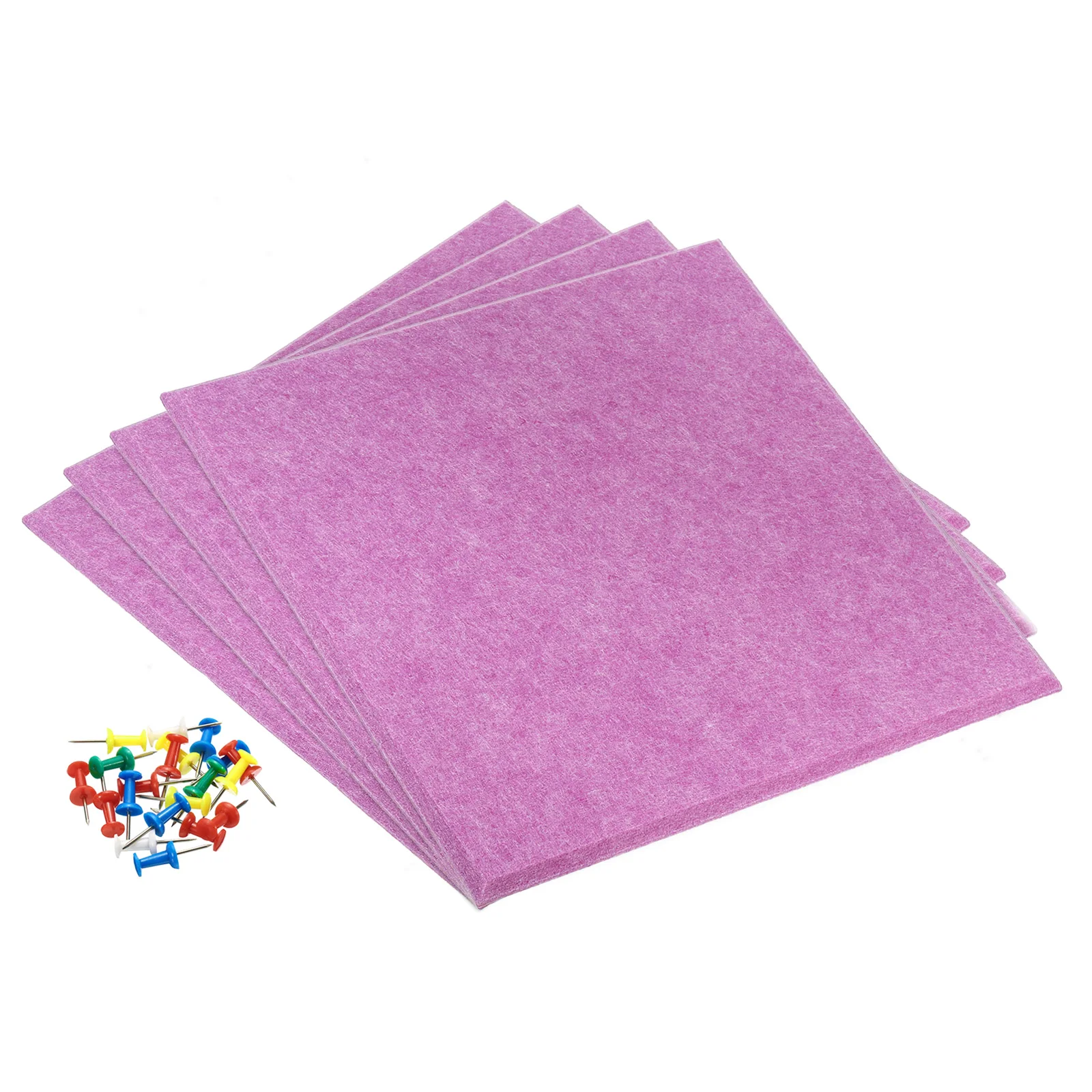 4Pcs Felt Board Tile Square Notice Cork Self Adhesive Pin Bulletin Board with Push Pins for Photos Memos Home Office Wall Decor