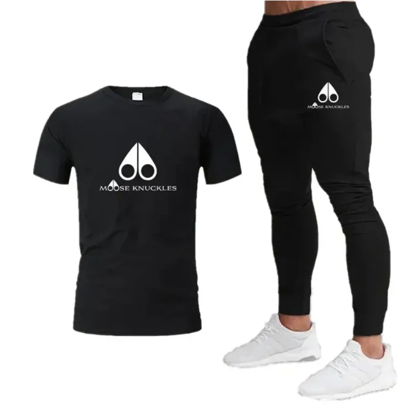

Костюм спортивный мужской из футболки с принтом и брюк, хлопковая дышащая спортивная одежда с короткими рукавами для бега и активного отдыха, комплект из 2 предметов