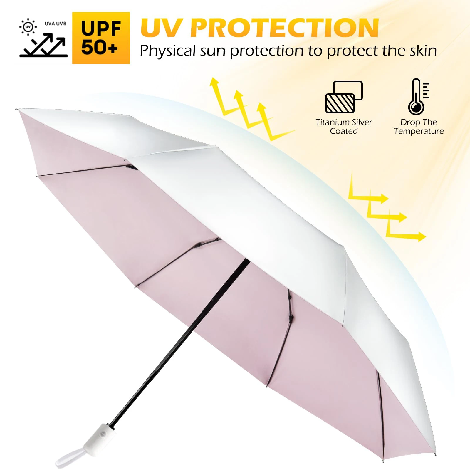 Ombrello Tascabile Pieghevole UV 85cm - Leggero Con Impugnatura Antiscivolo E Custodia Inclusa