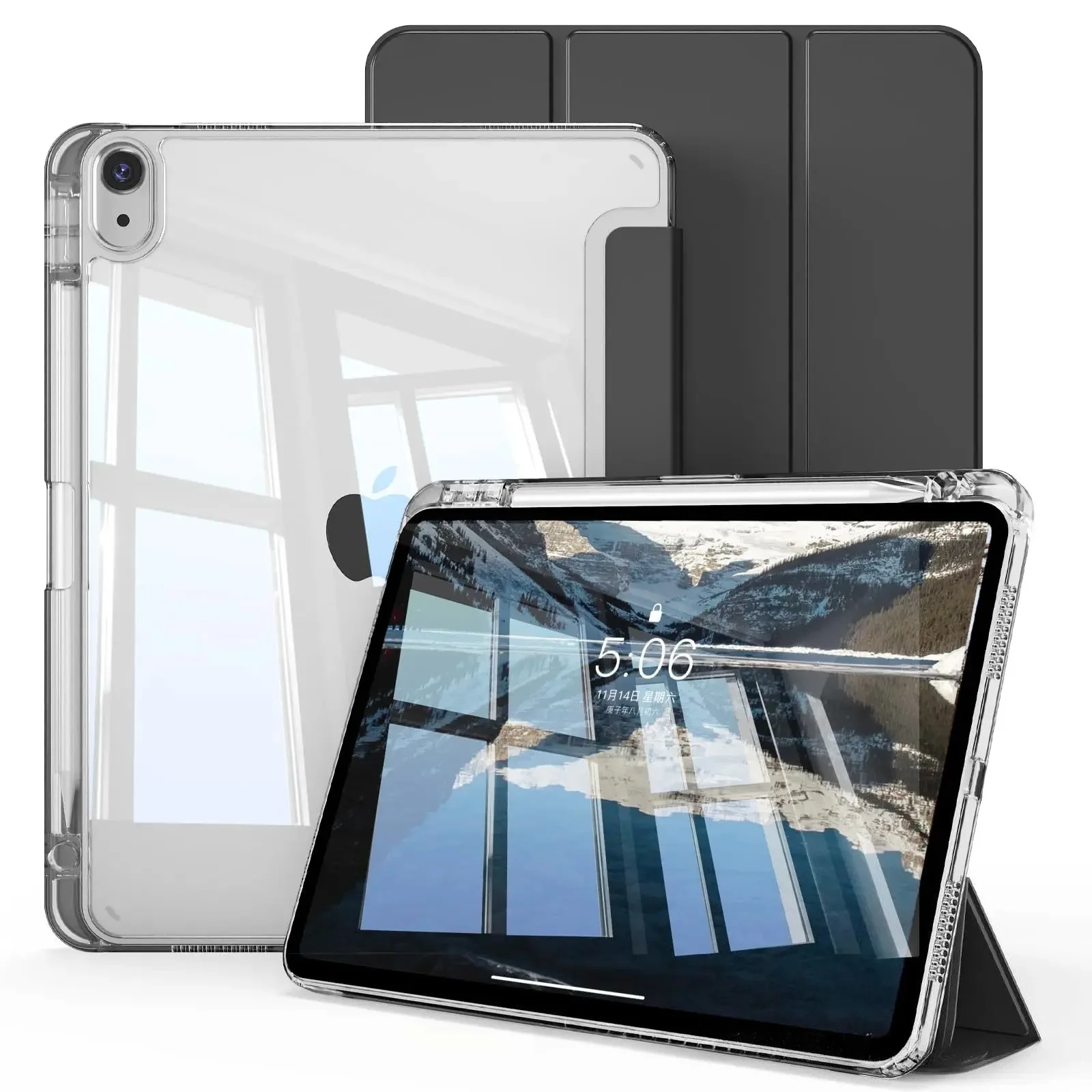 Trifold Stand Transparent Acrylic Tablet Case with Pen Slot