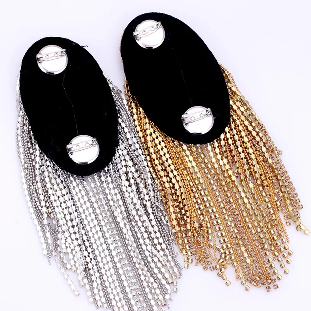Shoulder Jewelry Tassel Rhinestones Epaulettes Gold Silver Brooch Epaulet Shoulder Brooches