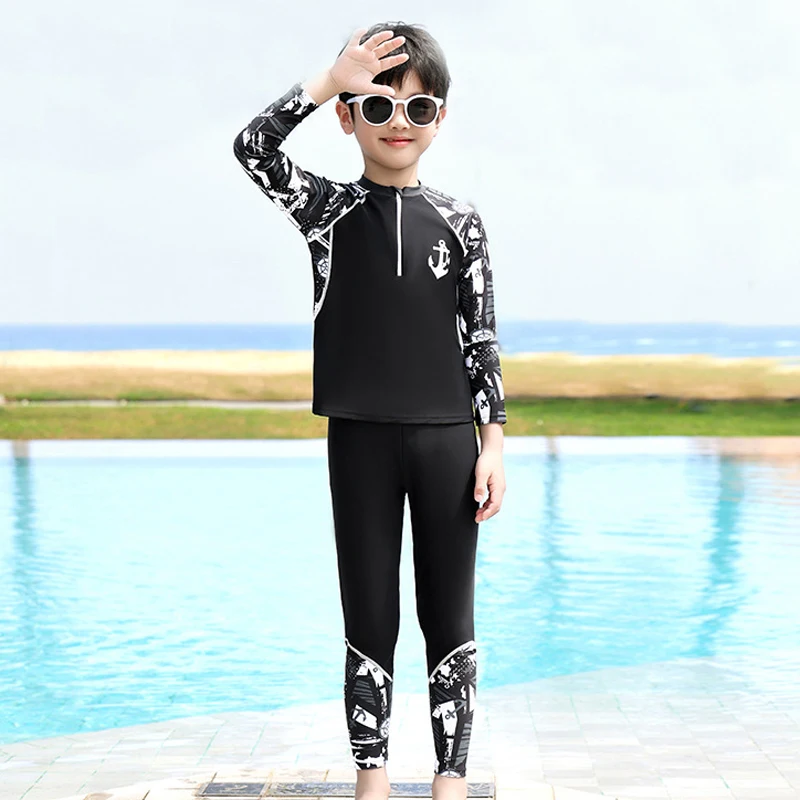 Full Body Boys Swimwear Sun Protection Kids Swimsuit Two Piece Children Long Sleeve Bathing Suit Summer Swimming Pool Clothes