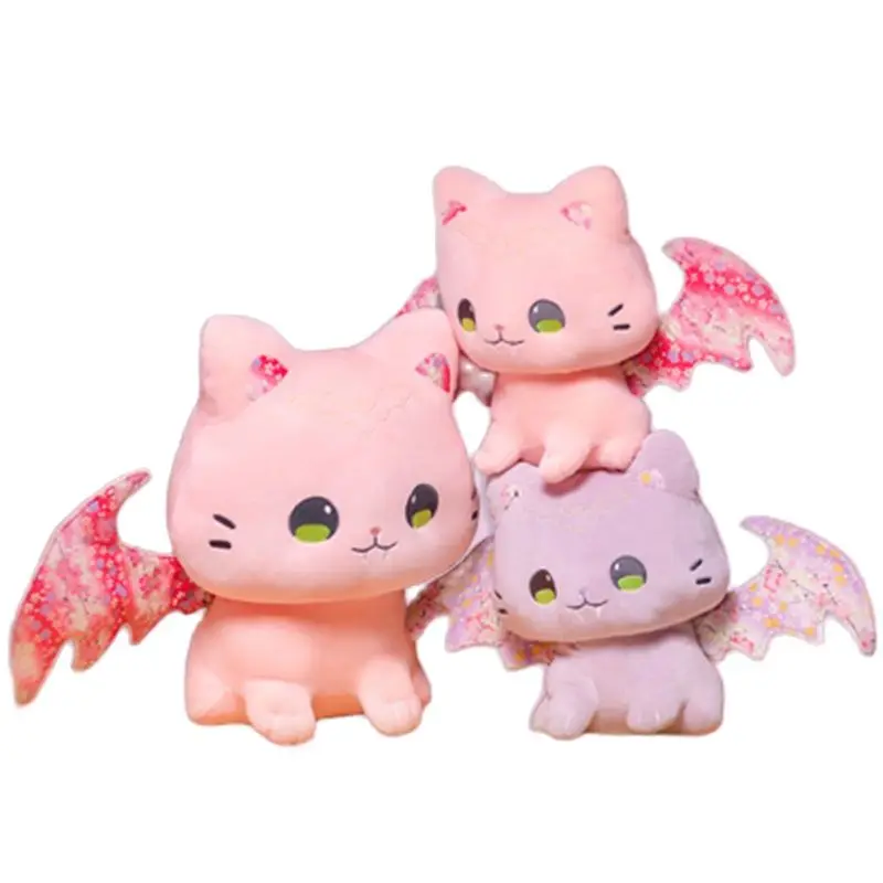 40cm Lovely Japanese Cherry Kimono Style Flying Wings Bat Cat Doll Plush Toy Soft Cute Purple Bat Animal Stuffed Gift For Kids фигурка funko pop animation one piece luffy in kimono 54460